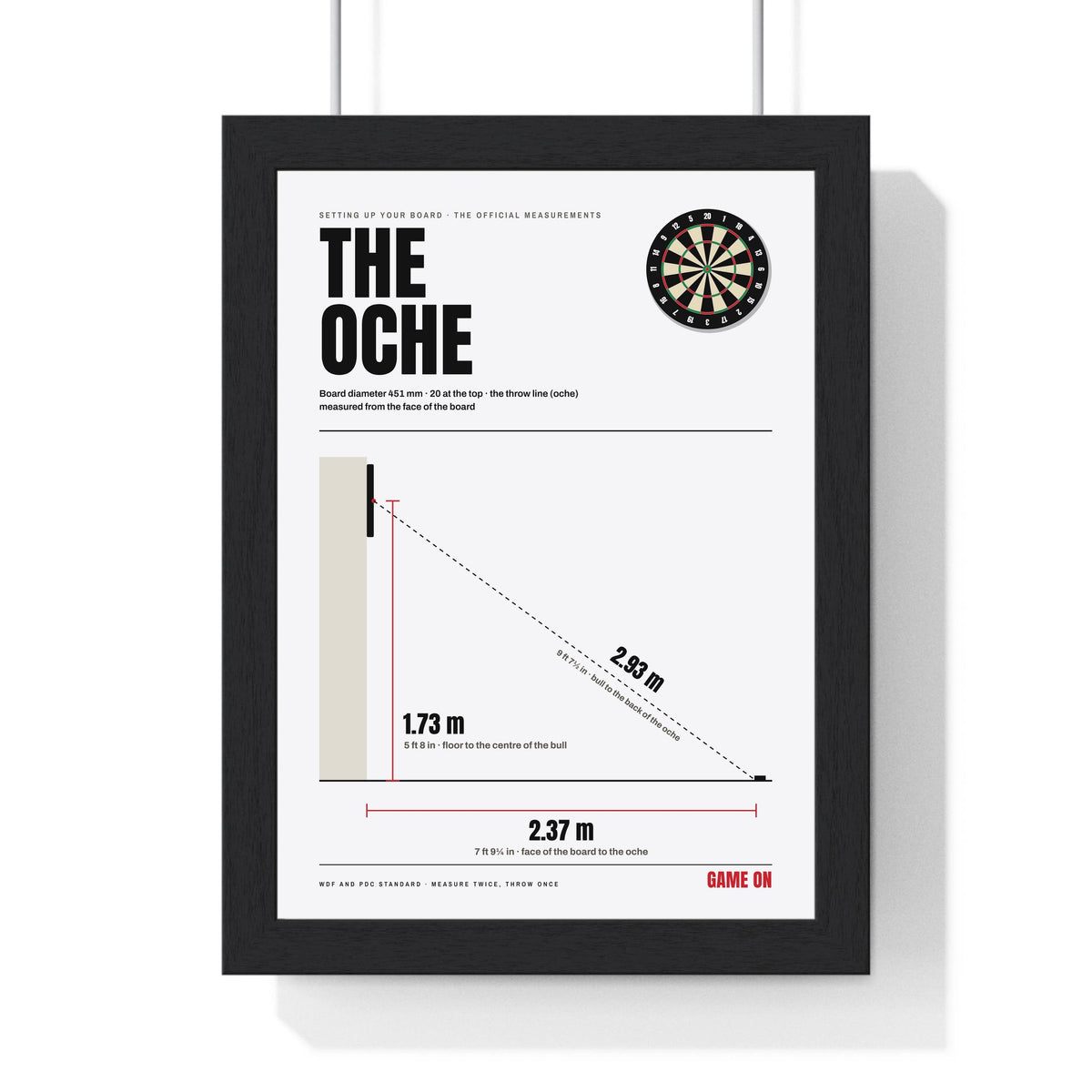 The Oche Darts print framed in a black frame, ready to hang