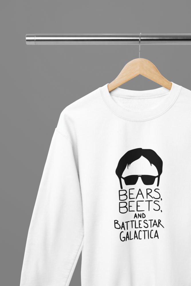 The Office Bears, Beets and Battlestar Galactica TV Show T-Shirt/Sweatshirt - Poster Kingz - S - White - Sweatshirt