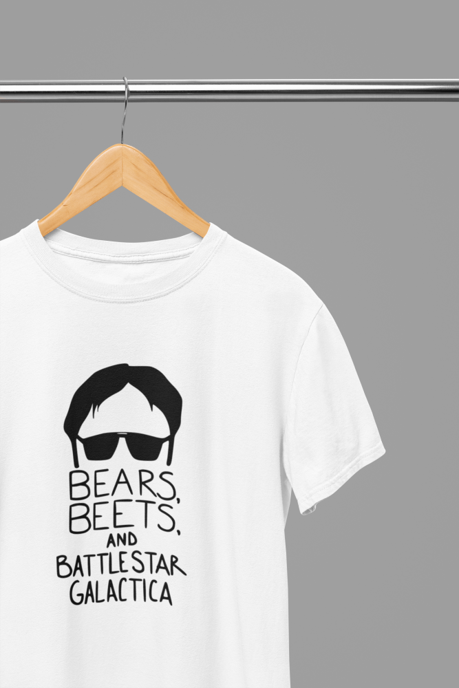 The Office Bears, Beets and Battlestar Galactica TV Show T-Shirt/Sweatshirt - Poster Kingz - S - White - T-Shirt