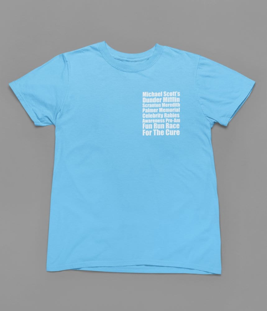 Blue t-shirt with The Office - Dunder Mifflin Rabies Awareness Shirt TV Show Apparel close-up