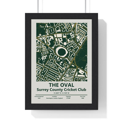 The Oval map print framed in a black frame, ready to hang