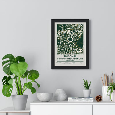 The Oval map print framed on a living room wall
