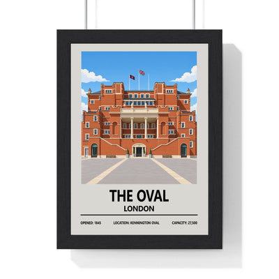 The Oval cricket ground print framed in a black frame, ready to hang