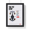 The Pit Stop print framed in a black frame, ready to hang