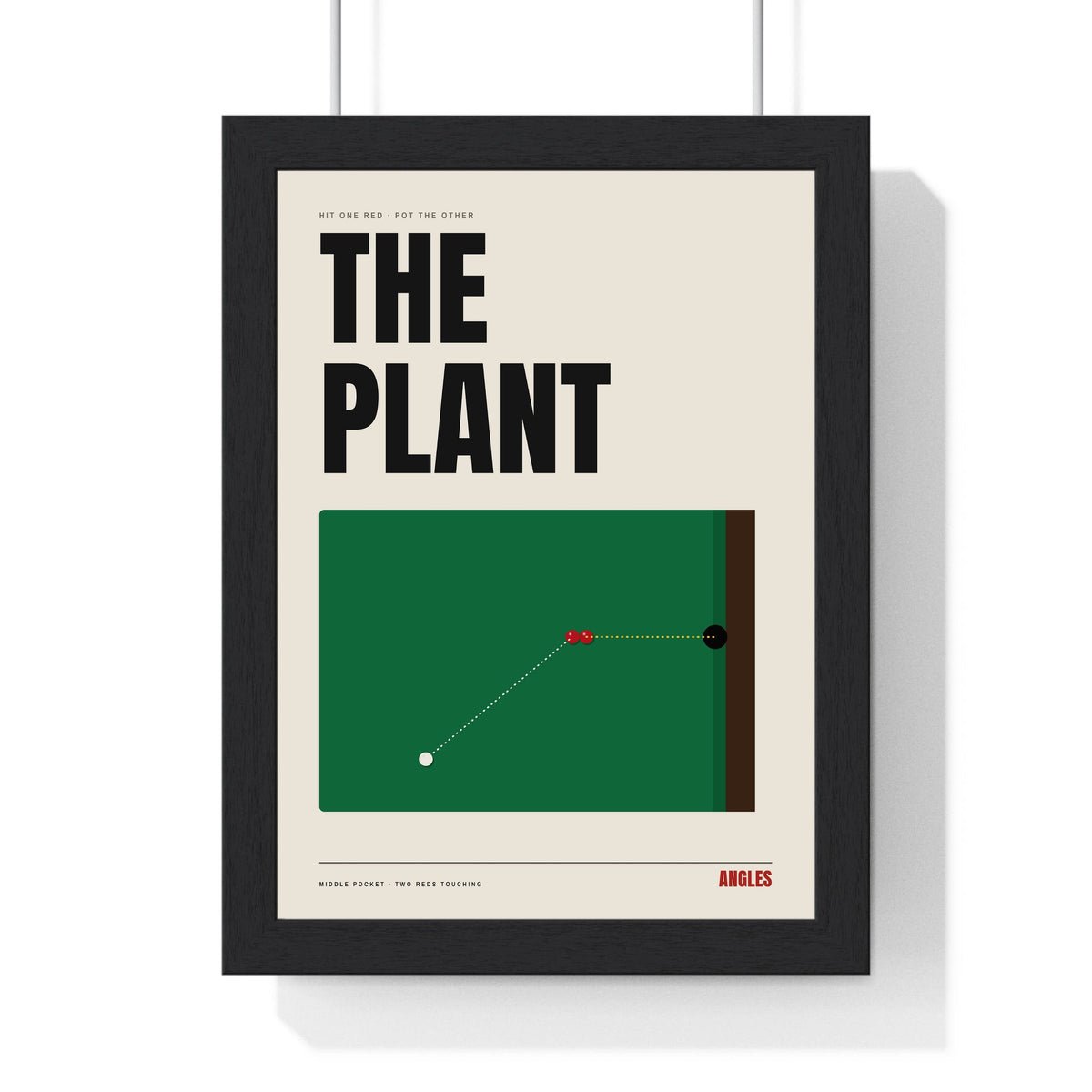 The Plant Snooker print framed in a black frame, ready to hang