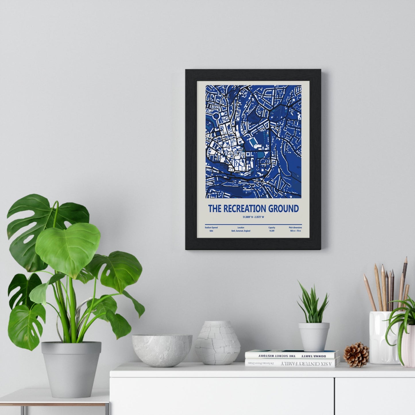 Framed The Recreation Ground Bath Rugby Stadium map print