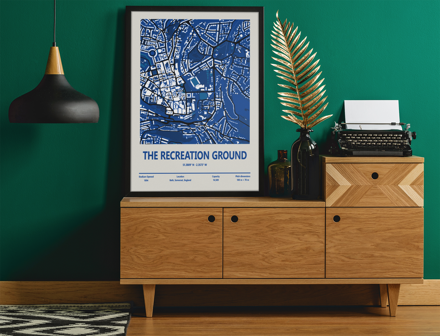 Framed The Recreation Ground Bath Rugby Stadium map print wall display