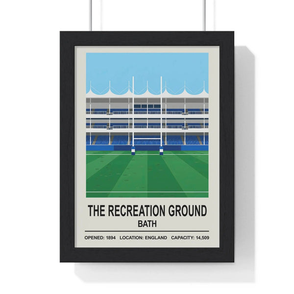 The Recreation Ground Bath rugby stadium print framed in black MDF with perspex