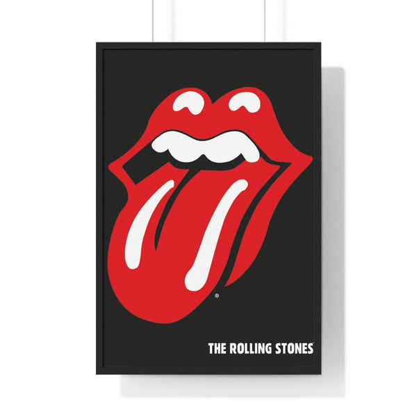 The Rolling Stones Tongue Logo Maxi Poster framed in black frame on white wall