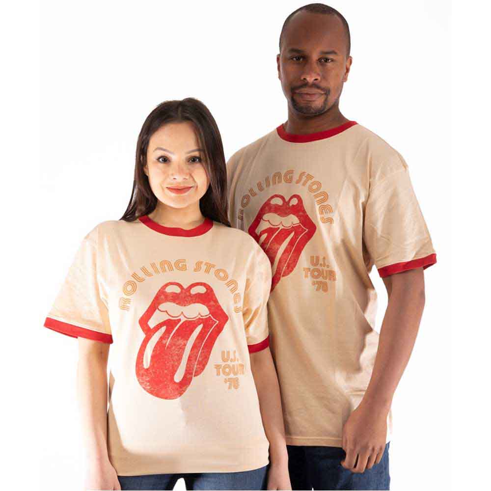 Natural t-shirt with The Rolling Stones Unisex Ringer - US Tour '78 (Natural & Orange) Official Merch