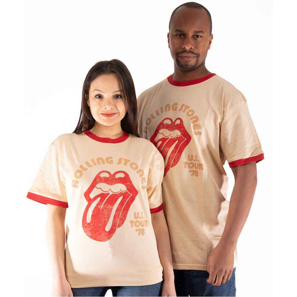 Rolling Stones US Tour '78 natural ringer t-shirt with iconic red tongue logo and tour text