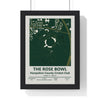 The Rose Bowl map print framed in a black frame, ready to hang