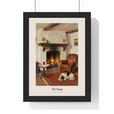The Snug Print framed in a black frame, ready to hang
