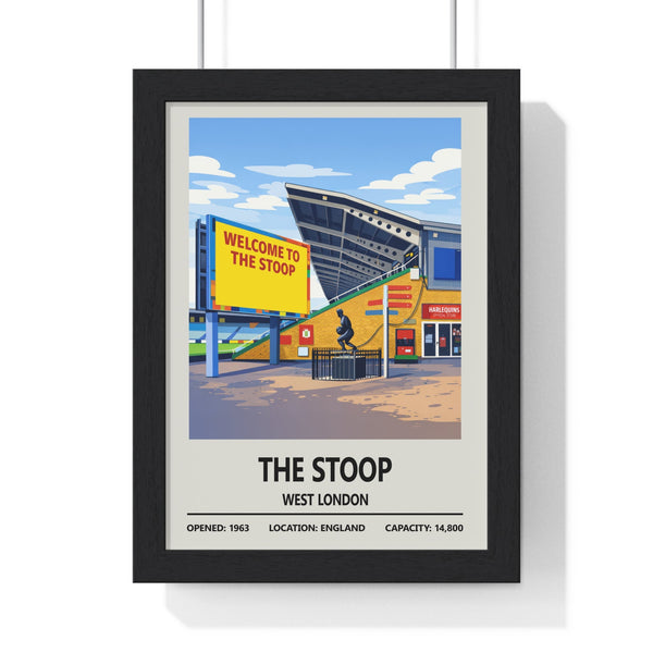 The Stoop stadium print framed in black wood frame Harlequins rugby wall art