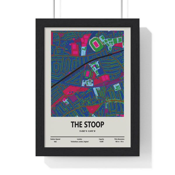 The Stoop Twickenham Harlequins rugby stadium map poster framed in black