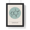 Theobromine Molecule print framed in a black frame, ready to hang