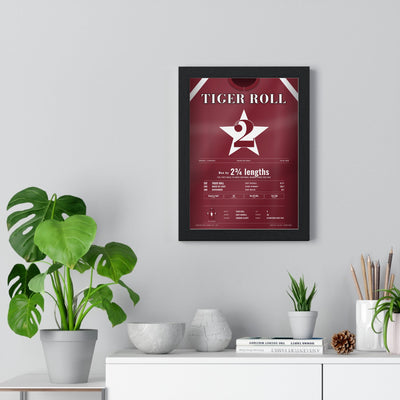 Tiger Roll Grand National 2019 Horse Racing Poster - Back to Back Nationals Silks Print framed on a living room wall