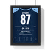 Tennessee Titans 2000 Wild Card Poster - Kevin Dyson 87 Kick Return Jersey Print framed in a black frame, ready to hang