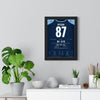 Tennessee Titans 2000 Wild Card Poster - Kevin Dyson 87 Kick Return Jersey Print framed on a living room wall