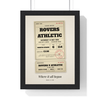 Personalised Vintage Football Ticket Print - framed vintage ticket