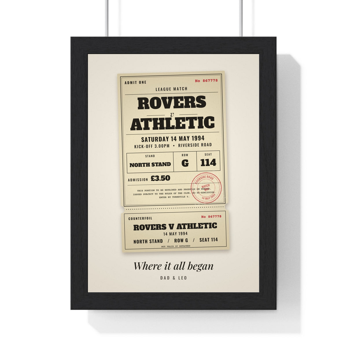 Personalised Football Match Ticket Print - vintage ticket style
