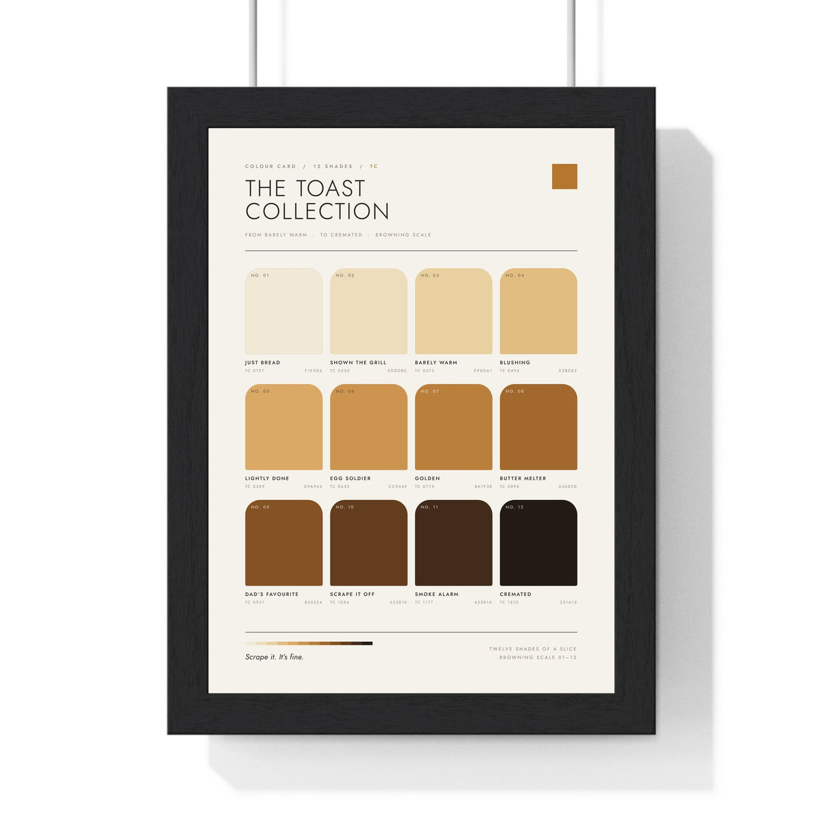 Toast Colour Chart in a black frame