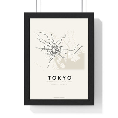 Tokyo Subway Map Print - framed minimal Tokyo metro lines map print, black lines on cream paper