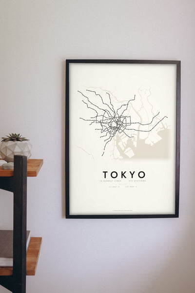 Tokyo Subway Map Print - Tokyo metro lines map print on the living room wall