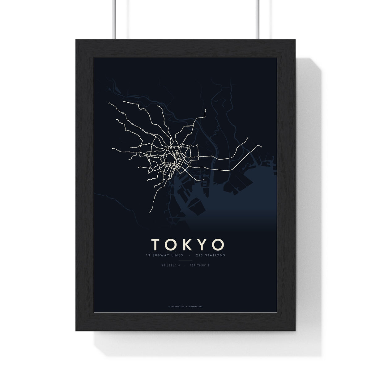 Tokyo Subway Map Print - framed night style Tokyo metro lines print