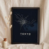 Tokyo Subway Map Print - night style Tokyo metro map print, light lines on a dark ground