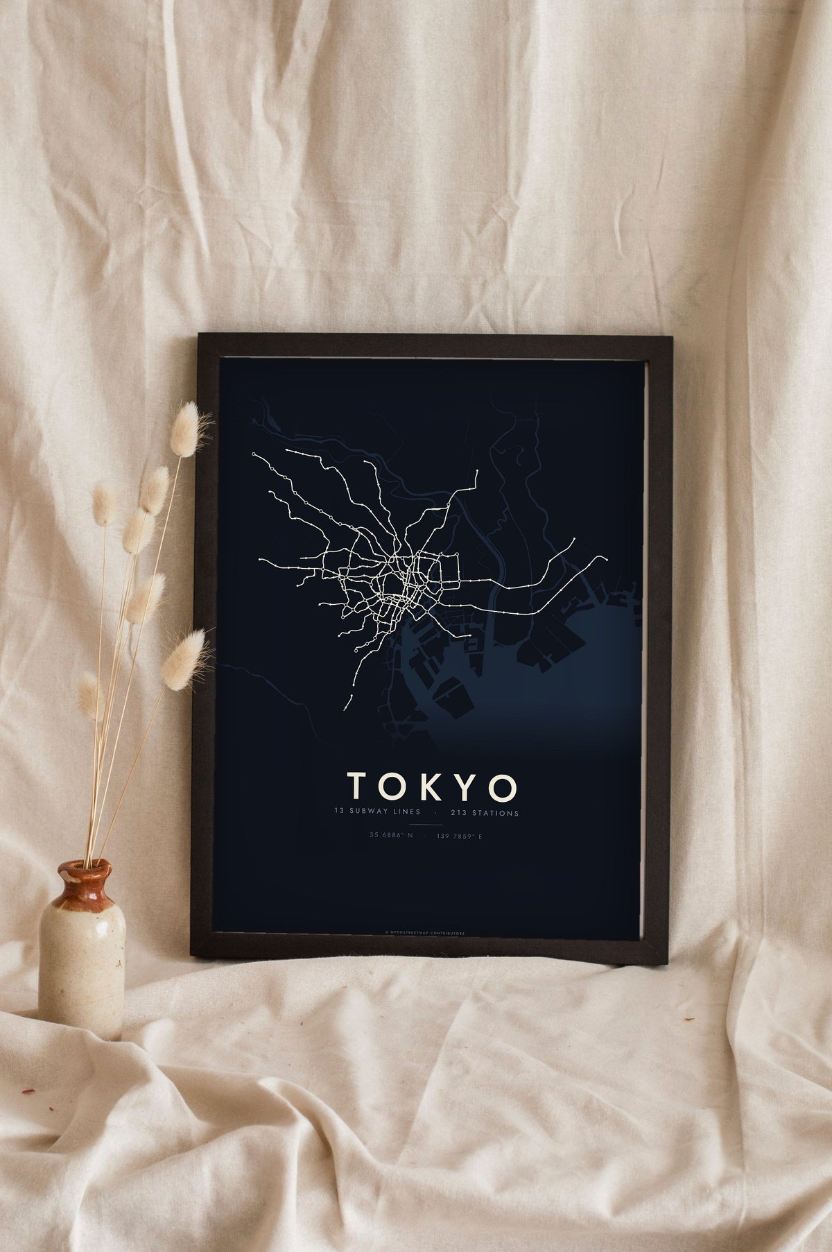 Tokyo Subway Map Print - night style Tokyo metro map print, light lines on a dark ground