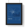 Tokyo Subway Map Print - framed blueprint style Tokyo metro map print with grid and scale bar