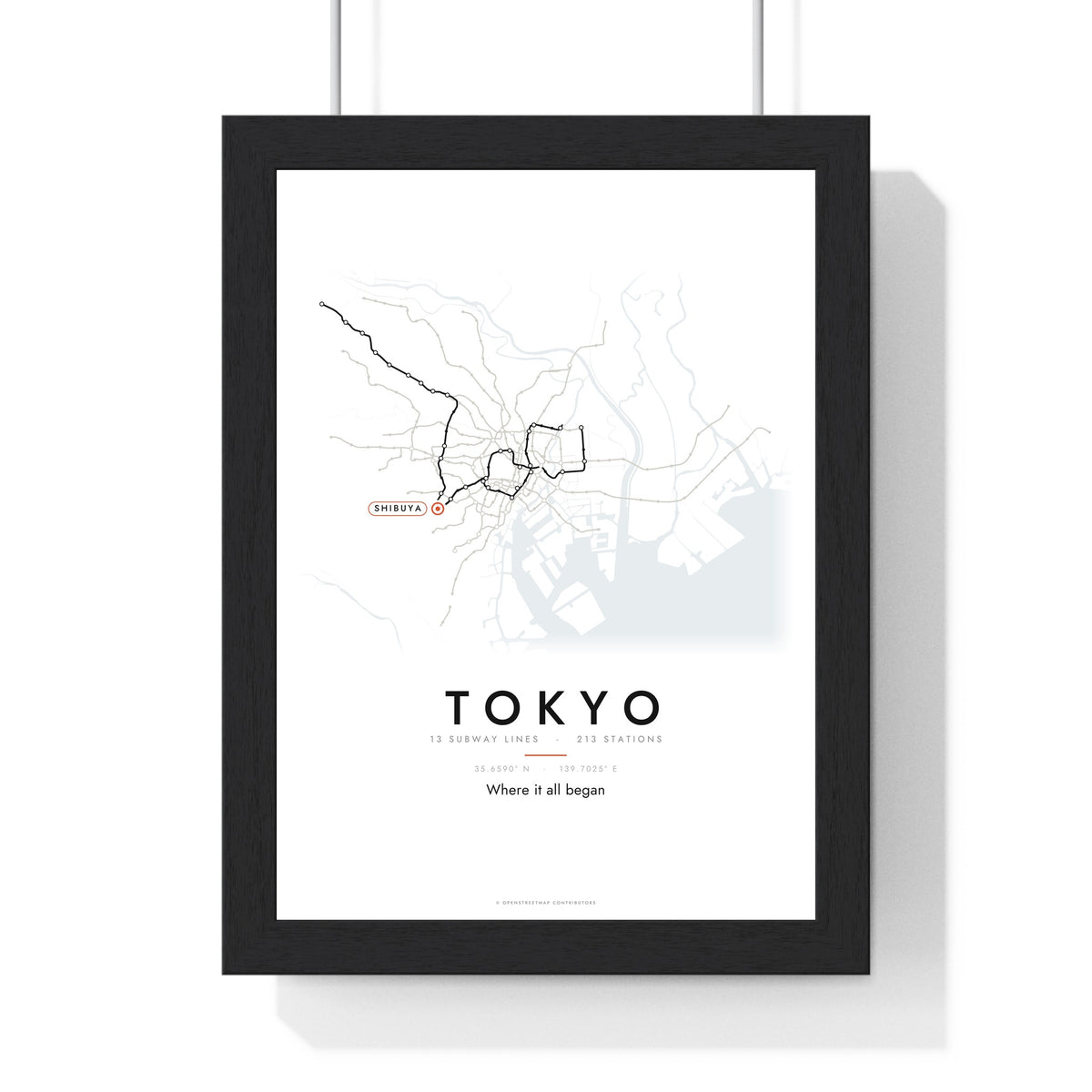 Tokyo Subway Map Print - framed Tokyo metro map print with a highlighted station and caption