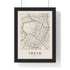 Tokyo street map poster in cream, minimal city map print framed in a black frame