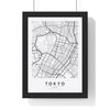 Tokyo street map poster in white, minimal city map print framed in a black frame