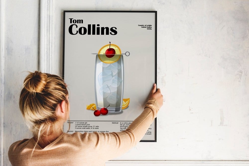 Framed Tom Collins Cocktail - Classic Drink - Bar Print print