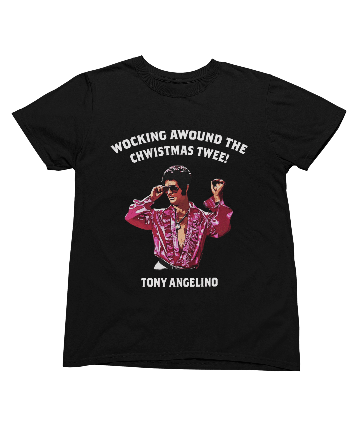 Red t-shirt with Tony Angelino Christmas Jumper Only Fools and Horses Parody