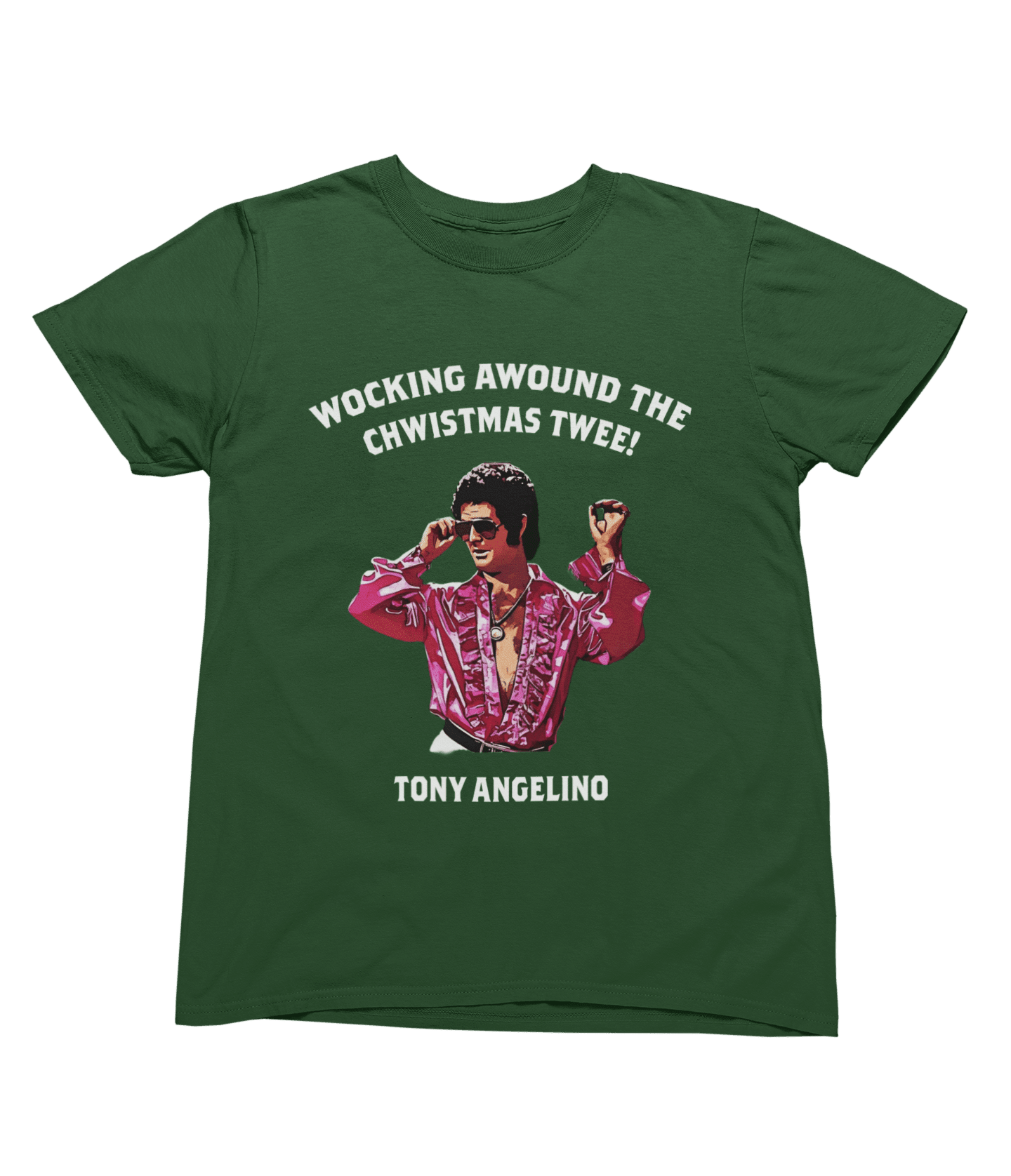 Green t-shirt with Tony Angelino Christmas Jumper Only Fools and Horses Parody