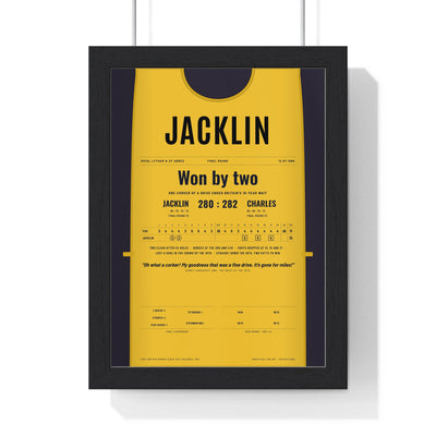 Tony Jacklin Royal Lytham 1969 Golf Poster - Caddie Bib Final Round Win Print framed in a black frame, ready to hang