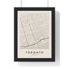 Toronto street map poster in cream, minimal city map print framed in a black frame