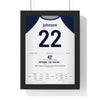 Tottenham Europa League Final 2025 Poster - Johnson 22 Bilbao framed in a black frame, ready to hang