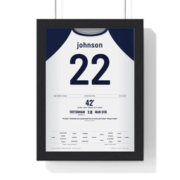 Tottenham Europa League Final 2025 Poster - Johnson 22 Bilbao framed in a black frame, ready to hang