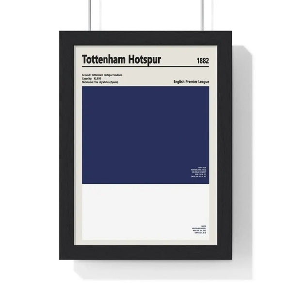 Tottenham Hotspur colour swatch print framed in black frame on bedroom wall