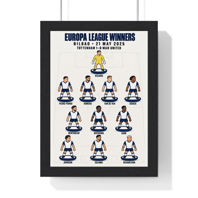 Tottenham Hotspur Europa League 2025 XI print in a black frame