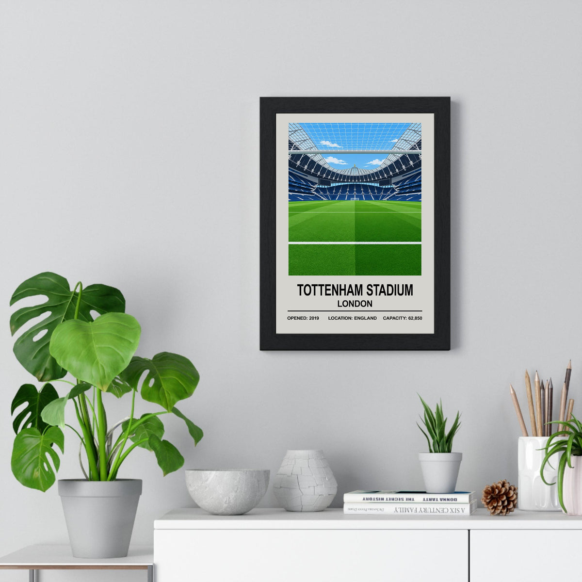 Tottenham Hotspur Tottenham Hotspur Stadium print framed on a living room wall