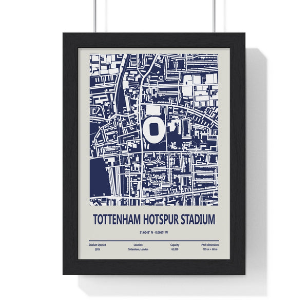 Tottenham Hotspur Stadium map print framed in black MDF frame with perspex front