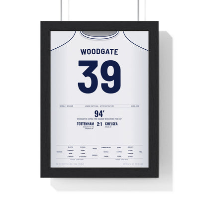 Tottenham League Cup Final 2008 Poster - Jonathan Woodgate 39 Wembley Shirt Print framed in a black frame, ready to hang