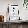 Tottenham Son Puskas Goal 2019 Poster - Heung-min Son 7 v Burnley Shirt Print framed and leaning on a sideboard