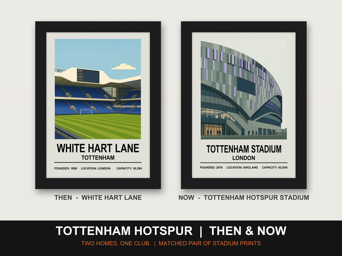 Tottenham Hotspur Then & Now Stadium Set - framed prints shown together as a set