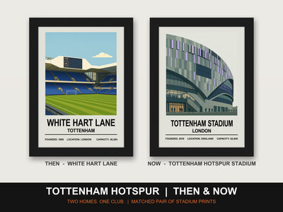 Tottenham Hotspur Then & Now Stadium Set - framed prints shown together as a set